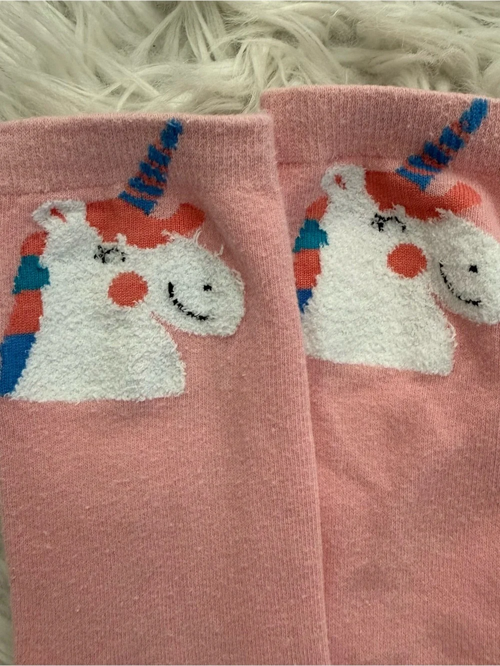 Cute Kids Unicorn and Cow Knee-High Socks - Pink & Cream (2 Pairs)